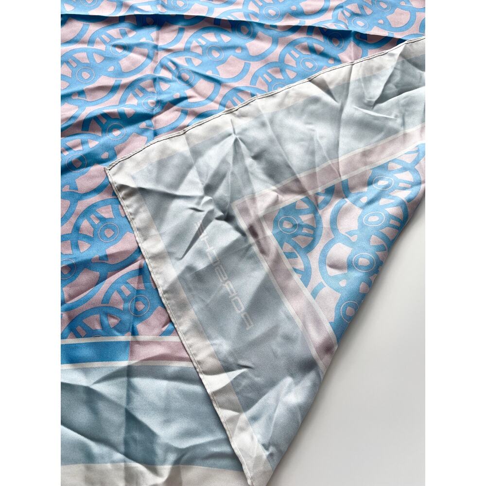 Porsche Taycan Silk Driving Scarf Limited Edition Blue & Pink 34" Square - Picture 6 of 6